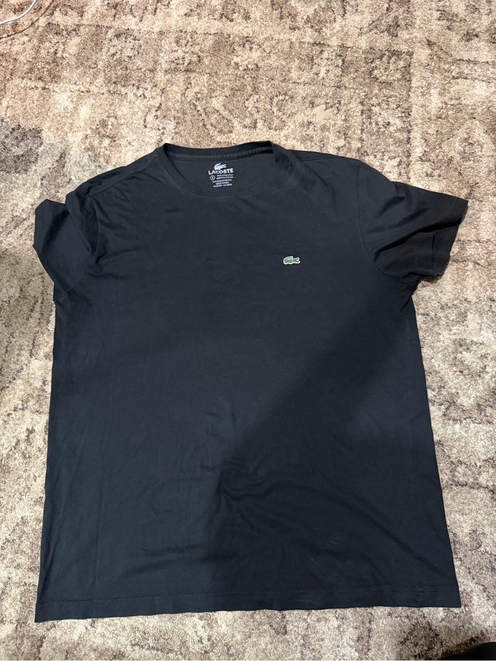 Lacoste Black Short Sleeve Crewneck Tee with Green Croc Emblem